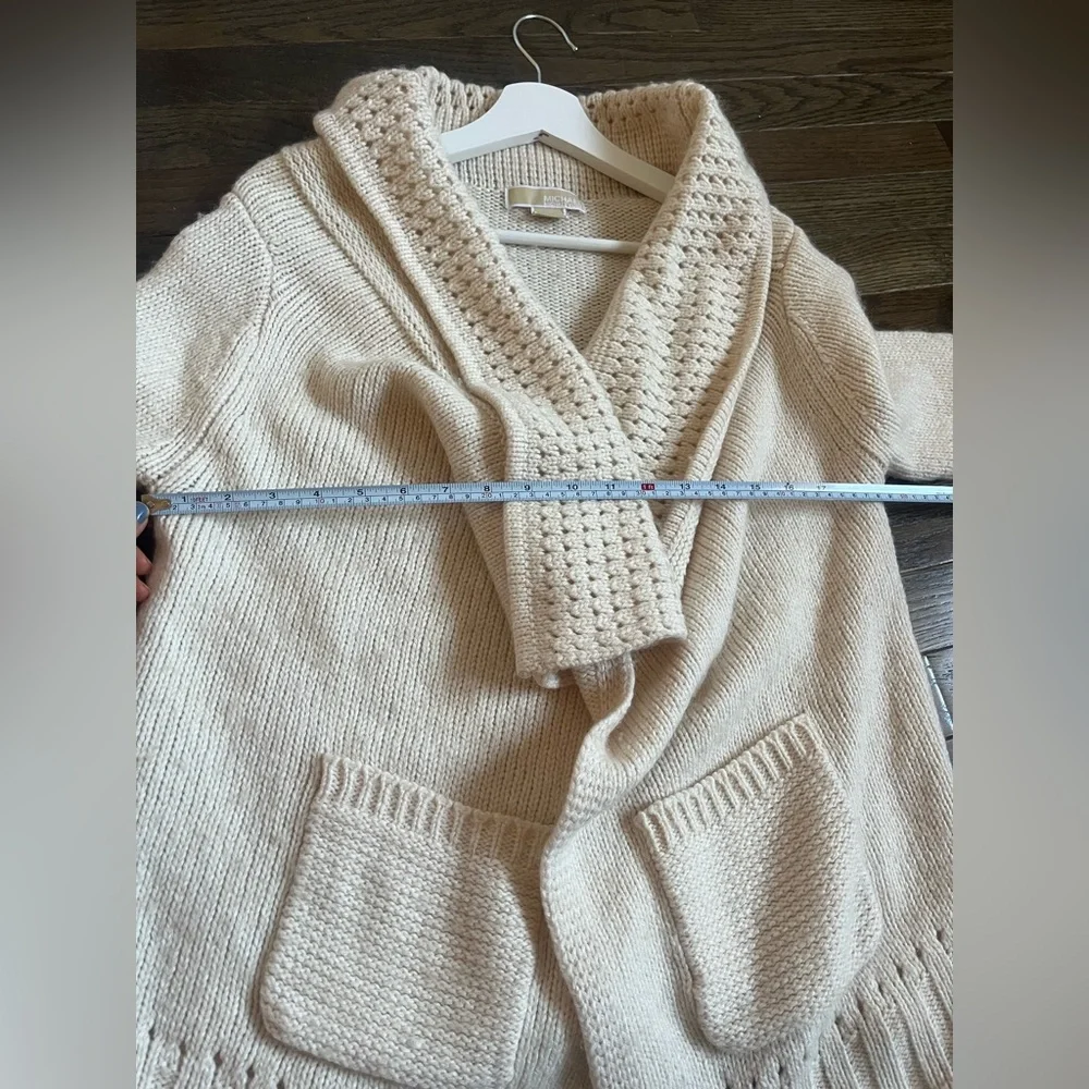 Michael Kors Cream Ivory Cable Knit Medium Cardigan Waterfall Hem Wool blend